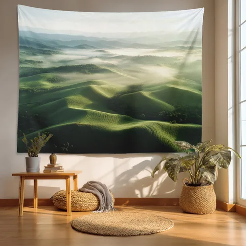 Vista 9 de Batmerry Peaceful Retreat Beautiful Landscape Polyester Tapestry, Blooming Garden Setting Lightweight Wall Hanging High-Definition Print Backdrop