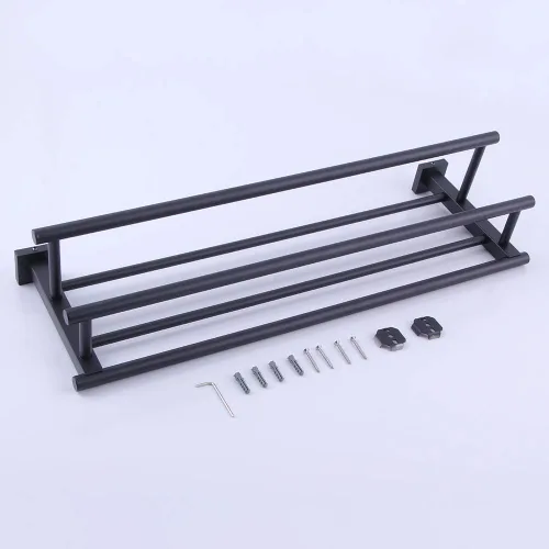 Vista 5 de GERZWY Estante de toalla con doble toallero organizador para baño, 24 pulgadas, acero inoxidable SUS 304, montaje en pared, moderno color negro mate