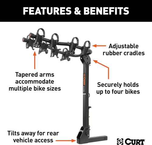 Vista 3 de CURT 18064 Premium - Soporte para enganche de remolque para bicicleta, se adapta al receptor de 2 pulgadas, 4 bicicletas