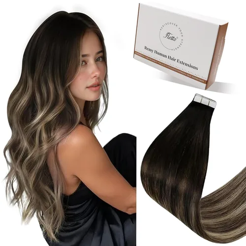 Vista 65 de 【Descuento】Hetto - Extensiones de cabello con cinta adhesiva, 40g, extensiones de cabello humano, color rubio ceniza oscuro degradado a rubio medio