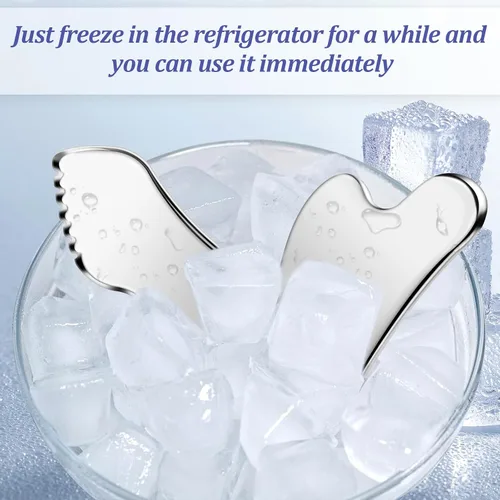 Vista 3 de Herramienta facial de raspado de acero inoxidable para esculpir la mandíbula y drenaje linfático descongestivo, herramienta de masajeador facial