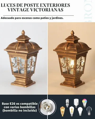 Vista 5 de Paquete de 2 luces de poste para exteriores, luces de columna de aluminio bronce impermeables