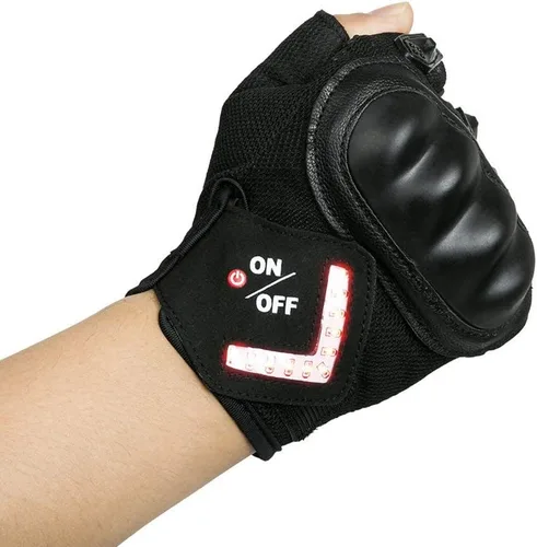 Vista 6 de 1 par inteligente LED luz de advertencia de señal de giro al aire libre guantes de montar bicicleta ciclismo traje medio dedo guantes adultos