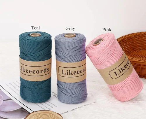 Vista 5 de Likeecords 100% Hilo de Ganchillo de Algodón Cordón de Bolsa de 2mm 170m Cordón de Macramé de 2mm Hilo de Crochet Cuerda de Macramé Regalo para Verde