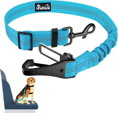 Vista 19 de SlowTon Cinturón de seguridad para perro, correa de cinturón de seguridad ajustable para perro, 2 en 1, cinturón de seguridad para perro