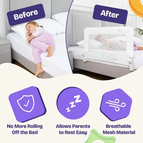 Vista 4 de ComfyBumpy - Barandal protector convertible para cuna, cama individual, doble, matrimonial, Queen y King Blanco