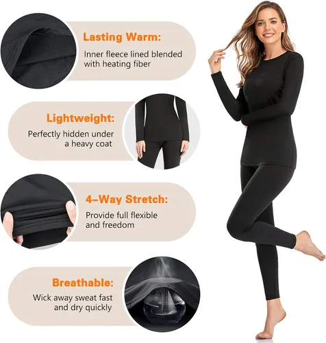 Vista 3 de SIMIYA Conjunto de ropa interior térmica para mujer, pantalones largos con forro polar de manga larga, capa base, conjunto superior inferior