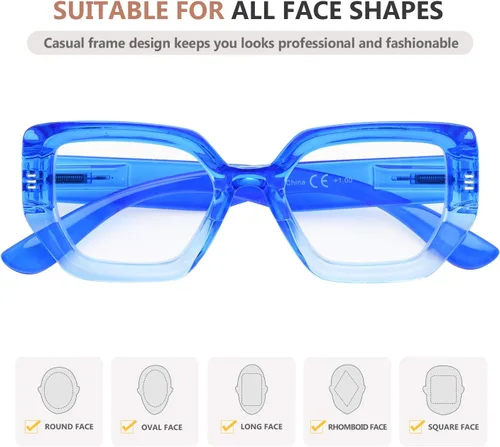 Vista 5 de Eyekepper Gafas de lectura de marco grande para mujeres - lectores de moda - Azul +0.50