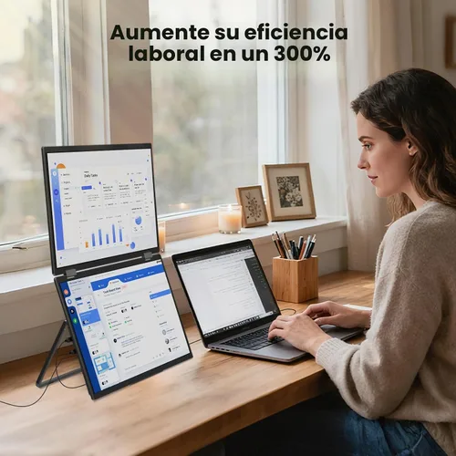 Vista 7 de InnoView Monitor Portátil Dual 4K de 15.6 pulgadas 3840x2160P 100% sRGB Owl Eye Vision - Diseño Plegable con Ajuste de Pantalla de 315°, Soporte