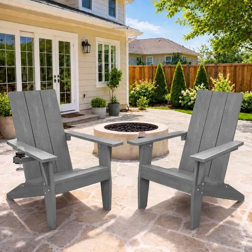 Vista 19 de MXIMU Silla Adirondack moderna resistente a la intemperie con portavasos, sillas de gran tamaño para hogueras Adorondic de plástico al aire libre