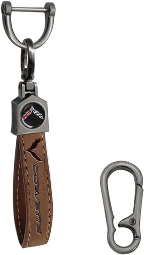 Vista 6 de KIKKS Llavero de cuero genuino para Corvette, llavero de acero inoxidable para mujeres y hombres, regalo familiar, Cuero-corv-ete-bn