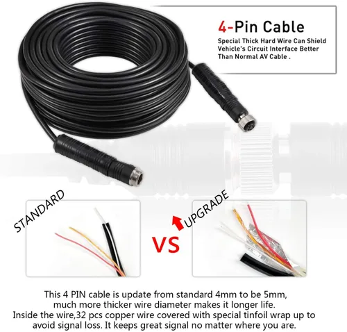 Vista 3 de Cable de cámara de respaldo de 4 pines, cable de extensión de aviación de energía de video para vehículo, automóvil, cámper, autobús, camioneta