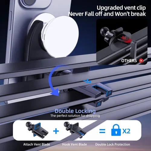 Vista 5 de Soporte de automóvil para salpicadero de aire, soporte de teléfono para agarre de enchufe con 2 soportes, clip de ventilación de aire estable 3