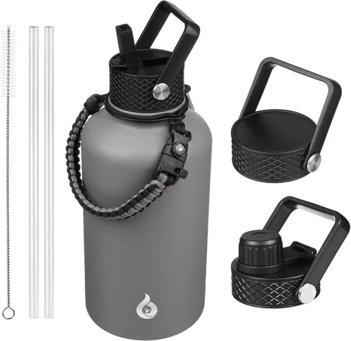 Vista 48 de BJPKPK Botellas de Agua Aisladas con Tapa de Pajita, Botella de Agua de Acero Inoxidable de 18oz, Termo Frío Caliente con 3 Tapas, Vaso de Viaje a