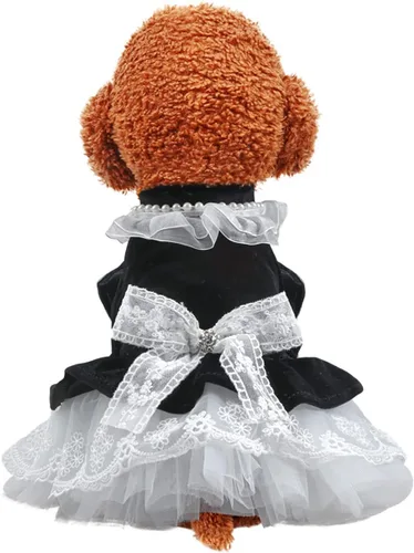 Vista 5 de Ropa para perros pequeños, vestidos de terciopelo para perro, lindo vestido de princesa con lazo, ropa para mascotas, trajes de verano de encaje