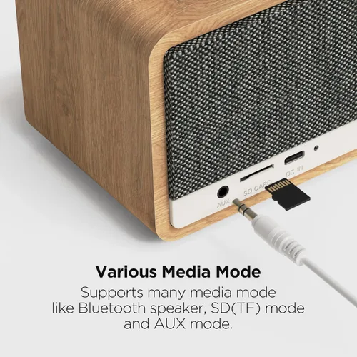 Vista 6 de mooas Radio de carga inalámbrica con esfera clásica, altavoz Bluetooth retro (negro), cargador inalámbrico máximo de 10 W, radio FM, modo SD/Aux