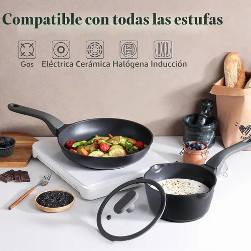Vista 6 de PRICUSIS Sartén antiadherente con tapa, sartén de 8/10 pulgadas con mango Stay Cool, totalmente revestida, compatible con inducción y apta
