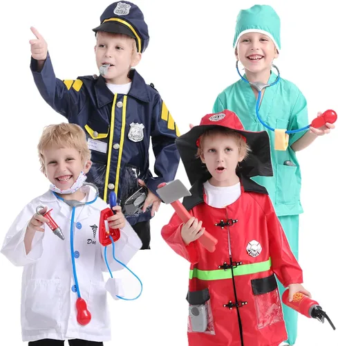 Vista 2 de TopTie 4 juegos de disfraces para niños con caja de regalo para niños de 3 a 7 años, uniformes de disfraces para niños, bombero, médico y cirujano