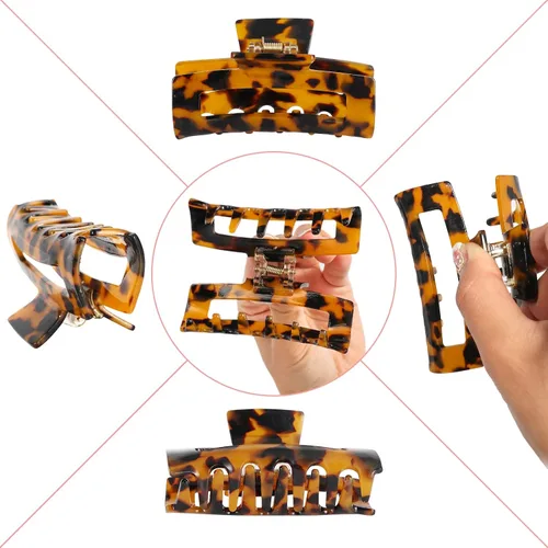 Vista 3 de Paquete de 8 pinzas acrílicas medianas de mariposa para el cabello, estampado de leopardo, agarre fuerte antideslizante para mujeres y niñas