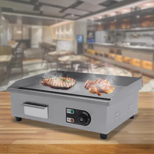 Vista 3 de Parrilla eléctrica comercial con parte superior plana, encimera de barbacoa de placa caliente, control de temperatura ajustable con 122~572℉(1600W
