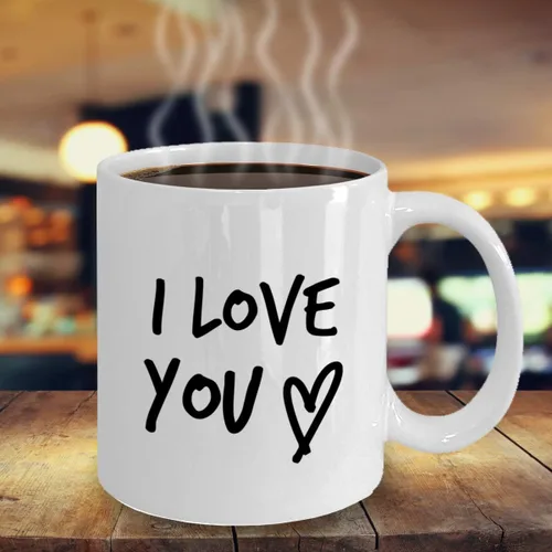 Vista 2 de Taza de café con texto en inglés "I Love You", taza romántica para él, ideas de regalo para hombres, mujeres, esposa, marido, girlfriend, prometido