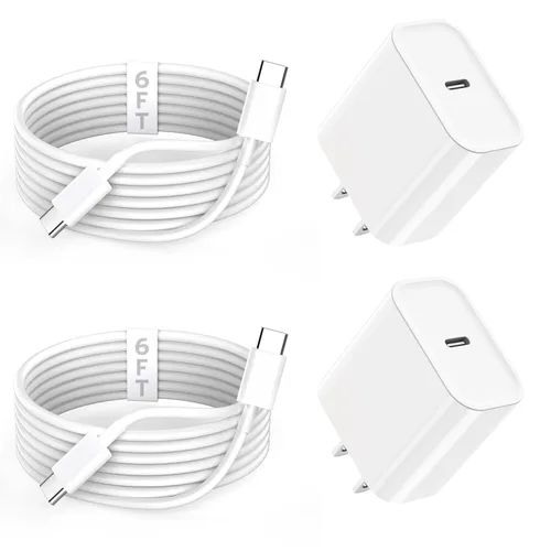 Vista 11 de Cargador de iPhone de carga rápida para iPhone 14, paquete de 2 bloques de pared USB C con enchufe de cargador y cable de carga USB C a Lightning