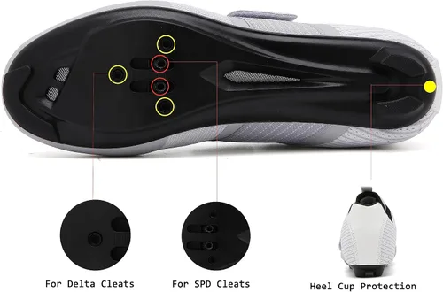 Vista 4 de DARIBOM Zapatos de ciclismo para hombres y mujeres, zapatos de bicicleta de carretera, compatibles con Peloton preinstalados con tacos Delta