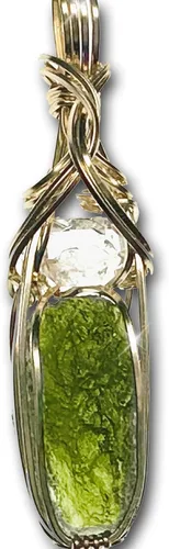 Vista 13 de Moldavite Crystal Necklace Pendant with Herkimer Diamond 0.03 oz de acero plateado