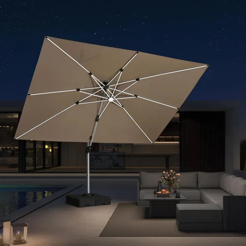Vista 75 de PURPLE LEAF Sombrilla de patio de 9 x 12 pies con luces, sombrilla rectangular voladiza para exteriores, funciona con energía solar, LED