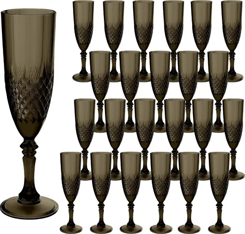 Vista 48 de Copas de champán de plástico, copas de champán a granel, copas de vino acrílicas reutilizables irrompibles para bodas, despedidas de soltero, Ámbar