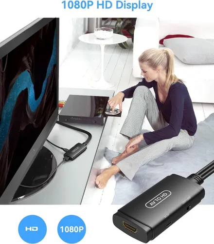 Vista 6 de ABLEWE Convertidor RCA a HDMI, 1080P/720P @60Hz CVBS AV a HDMI adaptador para Wii PS1 PS2 PS3 Xbox VHS DVD, PAL/NTSC, cables RCA + HDMI+USB, RCA a