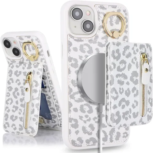 Vista 14 de para iPhone 14 Funda con soporte magnético Magsafe compatible, llavero de cuero PU plegable con soporte desmontable, funda tipo cartera 2-en-1