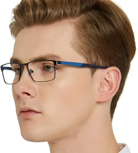 Vista 3 de Occi Chiari - Gafas de metal para hombre con marco óptico transparente, Rojo