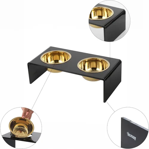 Vista 3 de DBL2000B Keaton - Comedero rectangular elevado moderno de lucita para mascotas de 5 pulgadas, tamaño pequeño/mediano, con 2 cuencos de acero