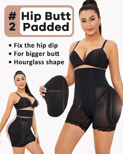 Vista 4 de Almohadillas de cadera para mujer, moldeadoras, pantalones cortos moldeadores de levantamiento de glúteos con almohadillas de inmersión de cadera