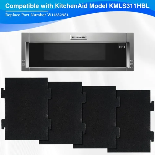 Vista 4 de Filtros de carbón activado para horno de microondas compatibles con Kitchen Aid Modelo de bajo perfil KMLS311HBL y Whirlpool Over The Range