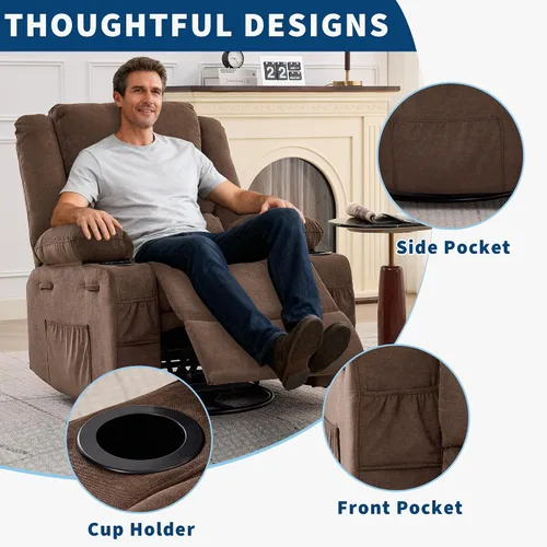 Vista 4 de Garvee Silla reclinable mecedora para adultos amplia giratoria de 360° Marrón