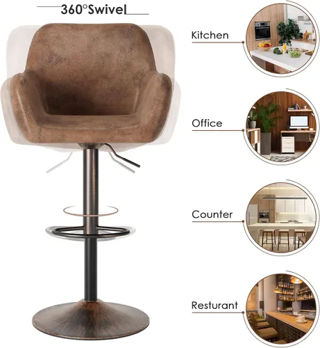 Vista 12 de Keyluv Juego de 2 taburetes de bar para encimera de cocina, taburetes de bar de altura giratoria ajustable de 29 pulgadas, sillas de bar de piel