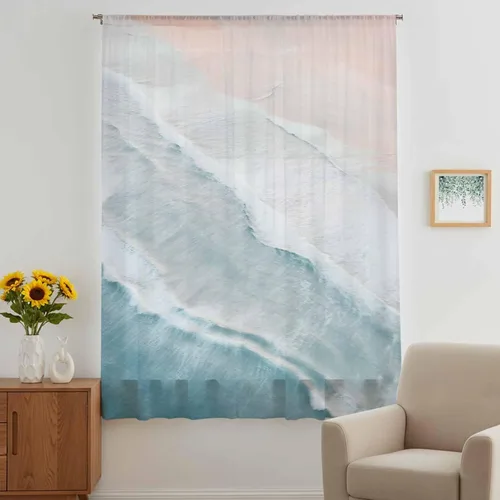 Vista 3 de Cortinas traslúcidas de playa de 63 pulgadas de largo, panel de cortina traslúcida para sala de estar, cortinas de cocina con bolsillo para barra