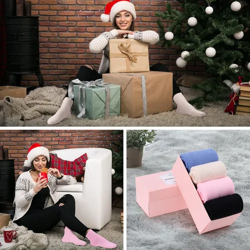 Vista 7 de 4 pares de calcetines térmicos gruesos para mujer, para clima frío extremo, calcetines cálidos de invierno, calcetines suaves y acogedores con caja