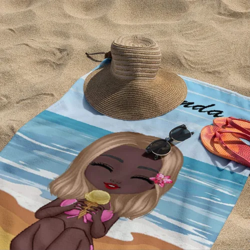 Vista 4 de Toalla de playa personalizada Chibi Bestie, hawaiana en la playa, piscina, fiesta para niños pequeños, niñas, regalos, mejores amigas, toalla
