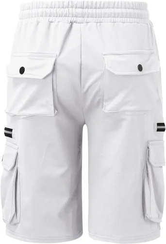 Vista 4 de Mens Linen Shorts Summer Drawstring Elastic Waist Cargo Shorts Multi Pocket Standard and Big & Tall Beach Shorts