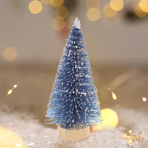 Vista 4 de Decoración para el hogar, mini árbol de Navidad artificial, 4 piezas, árboles de sisal, escarcha de nieve, cepillo para botella con bases de madera