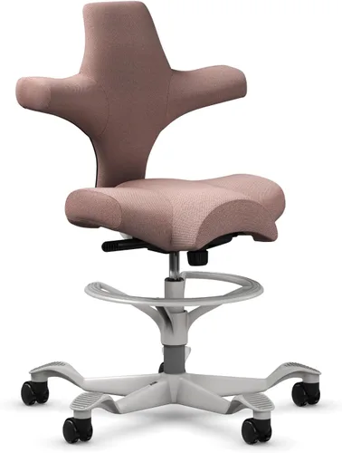 Vista 15 de HAG Capisco Sit to Stand - Silla de pie con marco blanco, tapizado, color rosa rubor Pink Blush