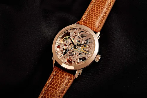 Vista 6 de Akribos XXIV Reloj automático de esqueleto para mujer - Reloj de pulsera de acero inoxidable y correa de cuero - AK431