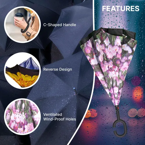 Vista 2 de Topsy Turvy Inverted Umbrella Windproof, UV Protection, Drip-Free, C-Shape Handle for Hand-Free Use, Self-Standing