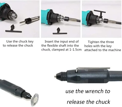 Vista 5 de Adaptador de eje flexible, accesorio flexible de extensión de eje de taladro sin llave, portabrocas para amoladora rotativa con llave - 0.126 in/1/8