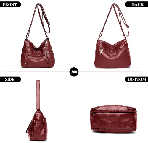 Vista 3 de WITERY Bolso Crossboby para mujer Bolso de hombro de piel sintética suave con múltiples bolsillos con correa ajustable