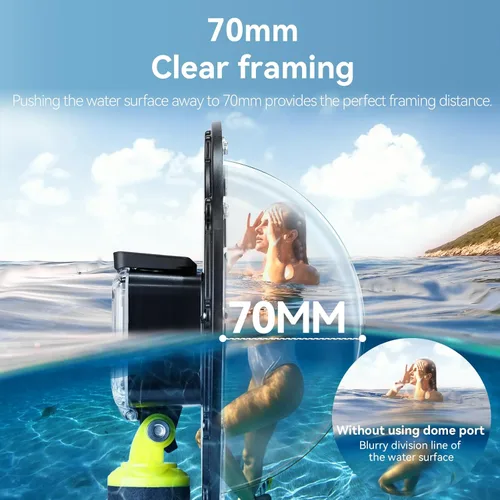 Vista 2 de TELESIN Puerto de cúpula impermeable para DJI Action 5 Pro Action 4 3 Cámara, carcasa subacuática con asa flotante, correa de muñeca para buceo