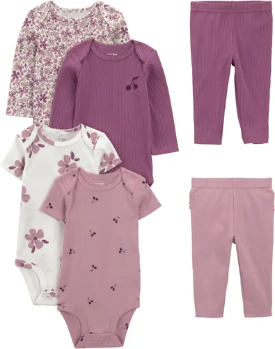Vista 6 de Simple Joys by Carter's Conjunto de 6 piezas de bodis (manga corta y larga) y pantalones para bebé niñas Elefante verde aguamarina/puntos